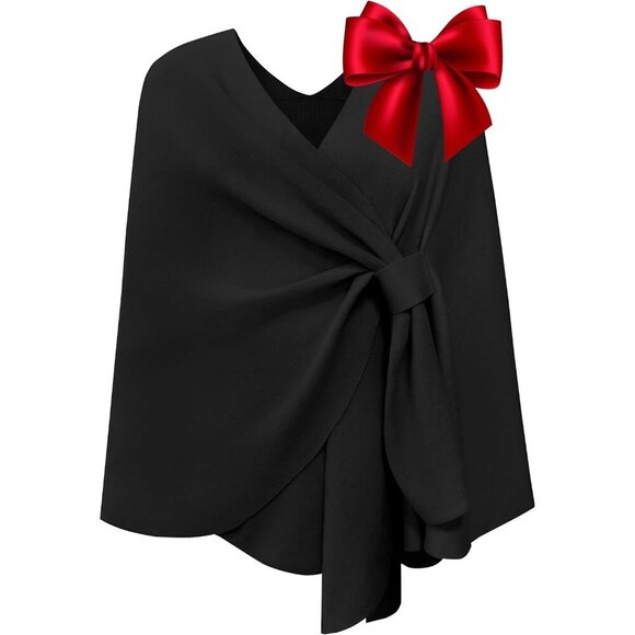 Accessories - Women's Black 1 Elegant Open Poncho Sweater Spring Fall Winter Shawl Wrap